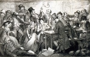 少年は彼のお金を賭ける、「酔っぱらいの子供たち」のプレート2、1848 作： George Cruikshank